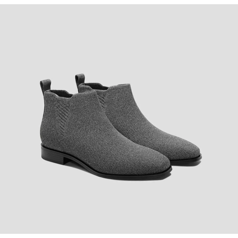 Vivaia Square Toe Water Repellent Knit Ankle Boots Gray Low Heel Size 8.5 EU39.5